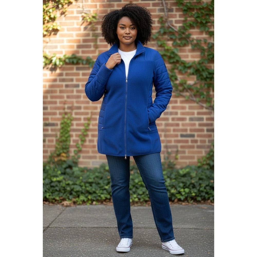 Lauren Ralph Lauren Quilted Fleece Jacket Womens Medium Blue Zip Coat Old Money